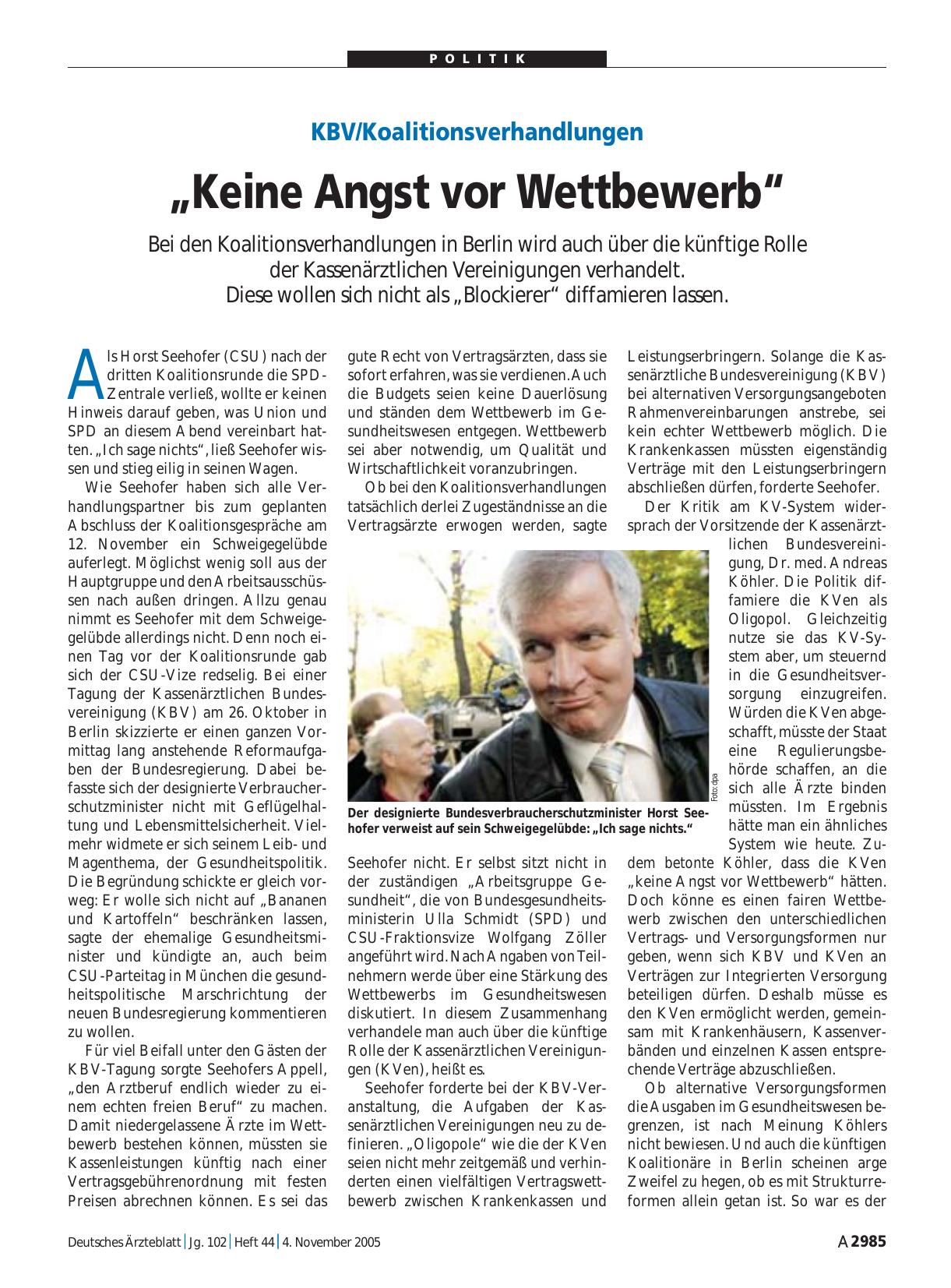 Vorschauseite 1: KBV/Koalitionsverhandlungen: „Keine Angst vor Wettbewerb“