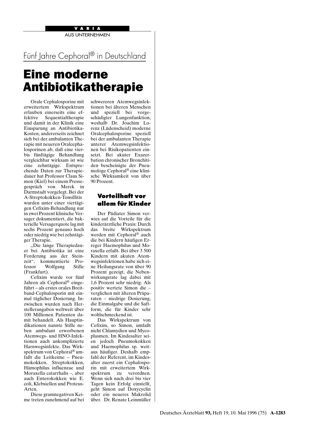Vorschauseite 1: Fünf Jahre Cephoral® in Deutschland: Eine moderne Antibiotikatherapie