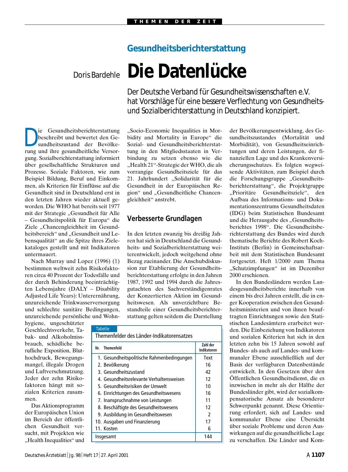 Vorschauseite 1: Gesundheitsberichterstattung: Die Datenlücke