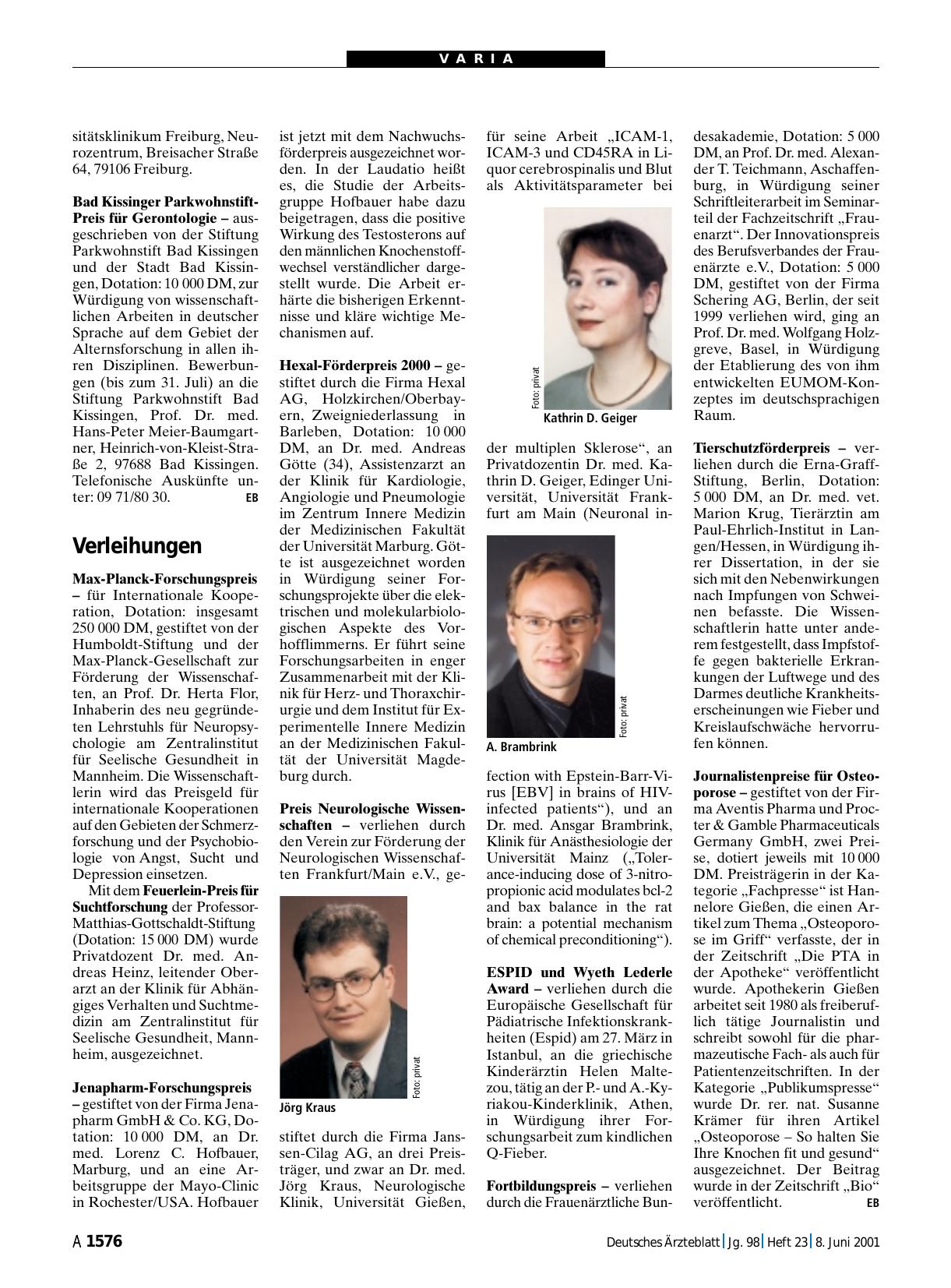 Vorschauseite 1: Verleihungen