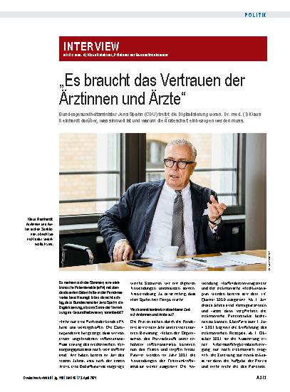 Vorschauseite 1: Interview mit Dr. med. (I) Klaus Reinhardt, Präsident der Bundesärztekammer: „Es braucht das Vertrauen der Ärztinnen und Ärzte“