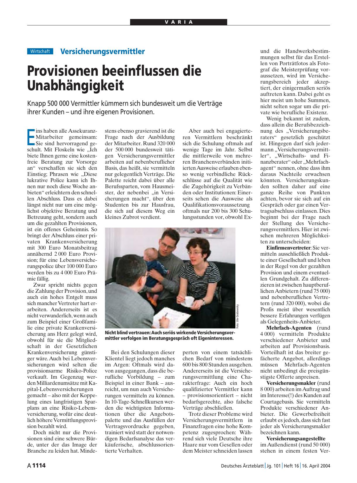 Vorschauseite 1: Versicherungsvermittler: Provisionen beeinflussen die Unabhängigkeit