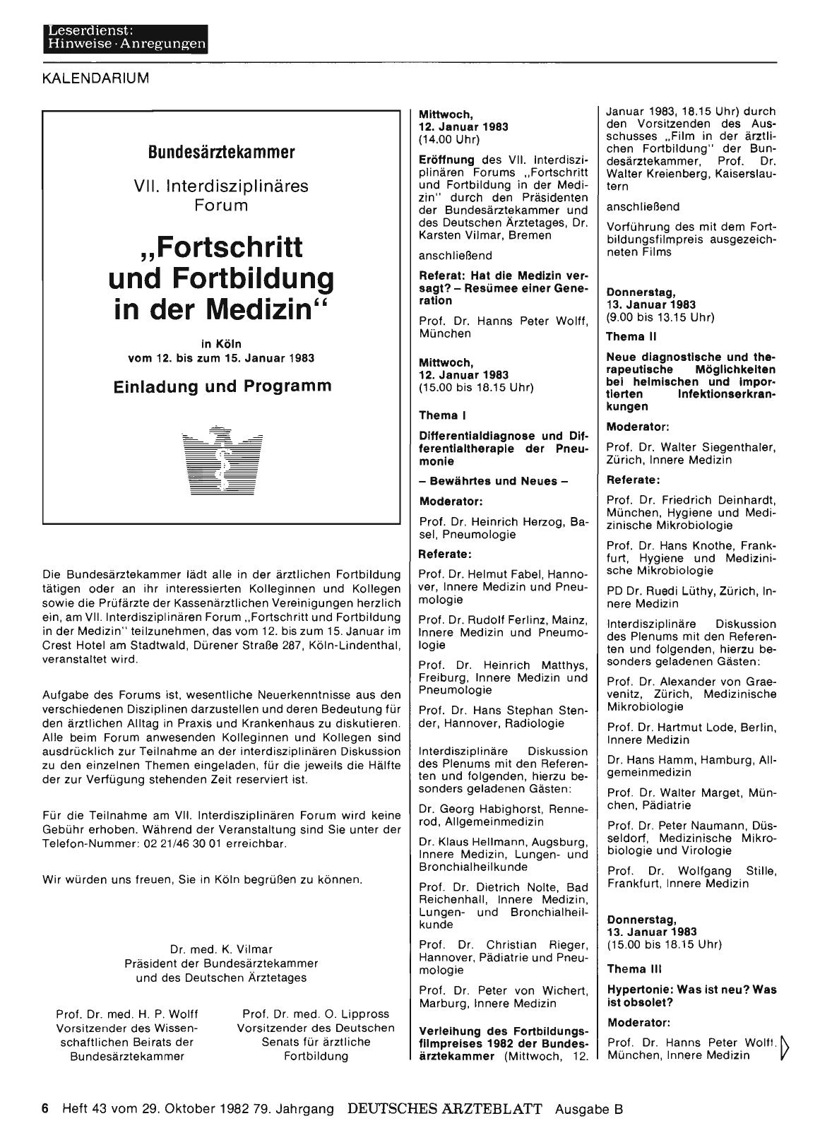 Vorschauseite 1: Bundesärztekammer: VII. Interdisziplinäres Forum „Fortschritt und Fortbildung in der Medizin“