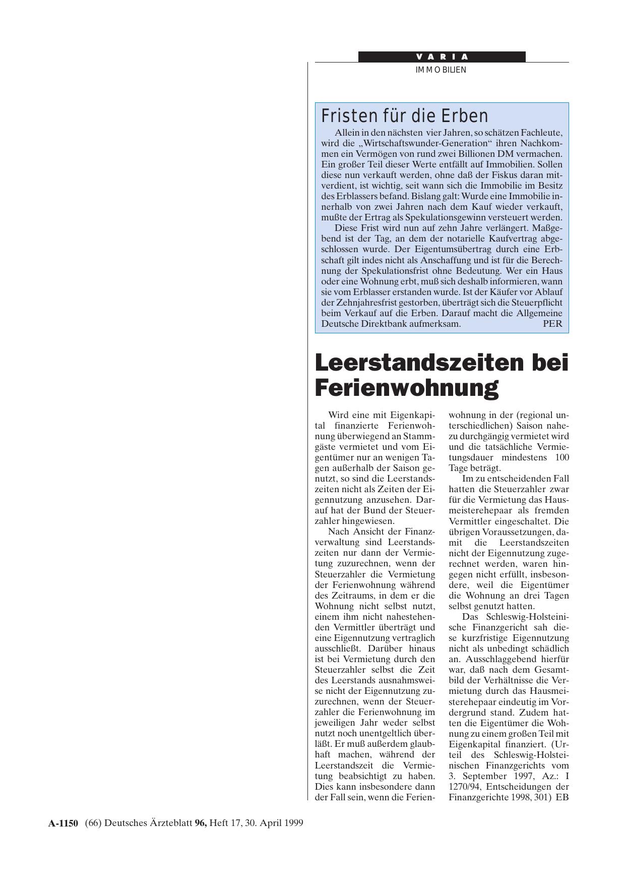 Vorschauseite 1: Leerstandszeiten bei Ferienwohnung