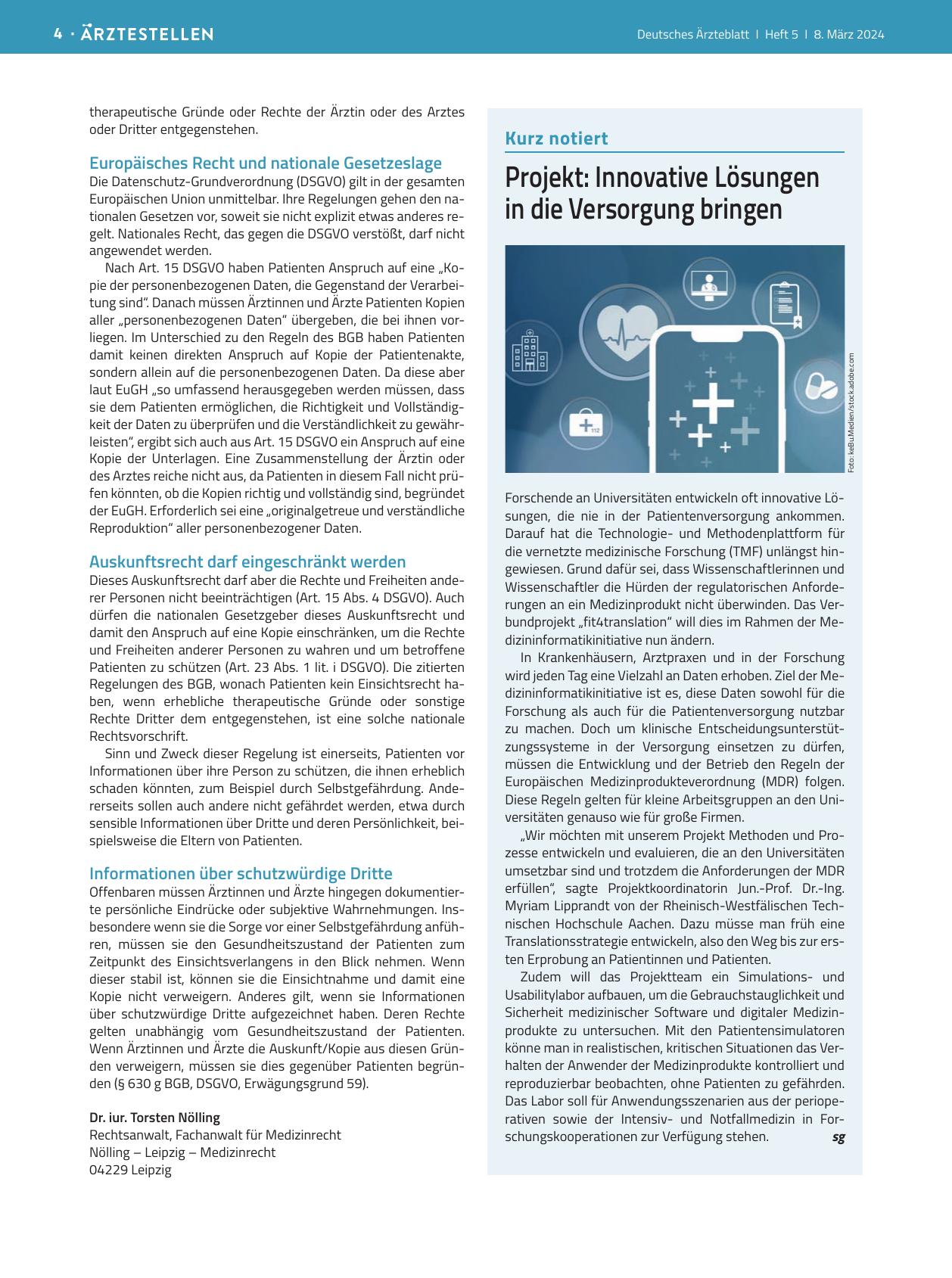 Vorschauseite 1: Projekt: Innovative Lösungen in die Versorgung bringen