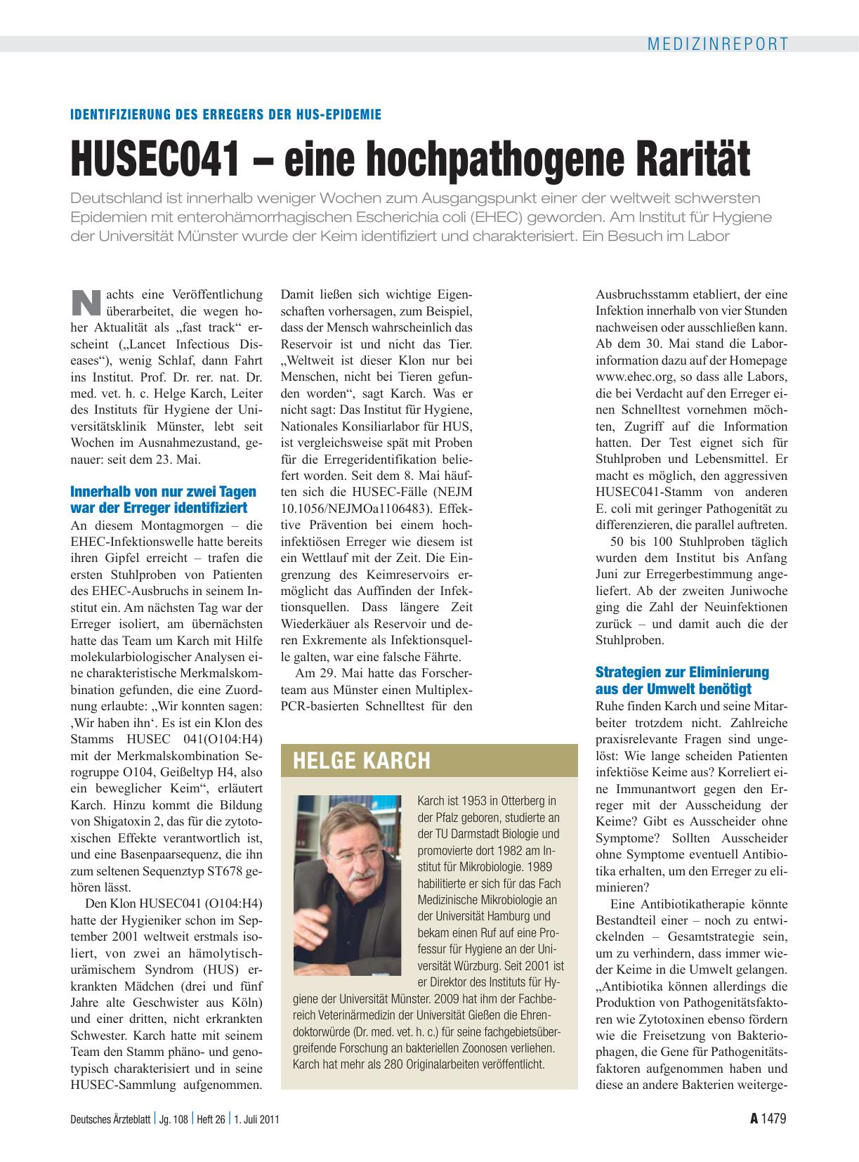 Vorschauseite 1: Identifizierung des Erregers der HUS-Epidemie: HUSEC041 – eine hochpathogene Rarität