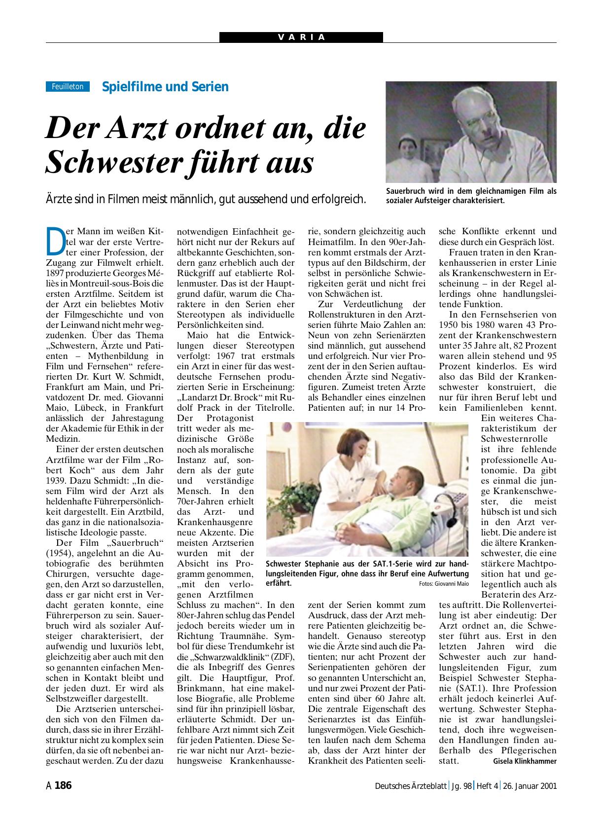 Vorschauseite 1: Spielfilme und Serien: Der Arzt ordnet an, die Schwester führt aus