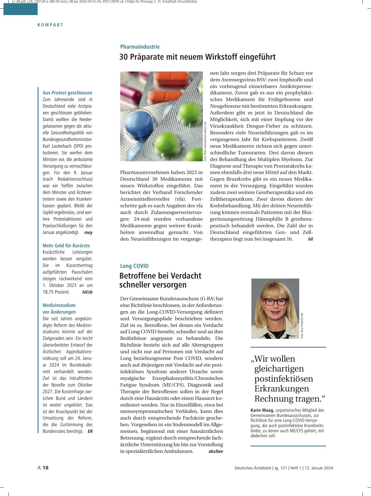 Vorschauseite 1: Pharmaindustrie: 30 Präparate mit neuem Wirkstoff eingeführt