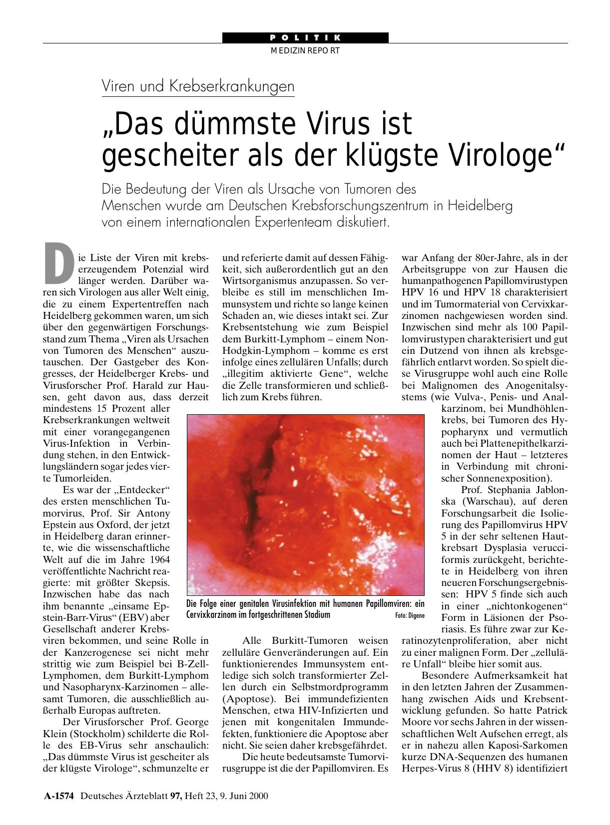 Vorschauseite 1: Viren und Krebserkrankungen: „Das dümmste Virus ist gescheiter als der klügste Virologe“