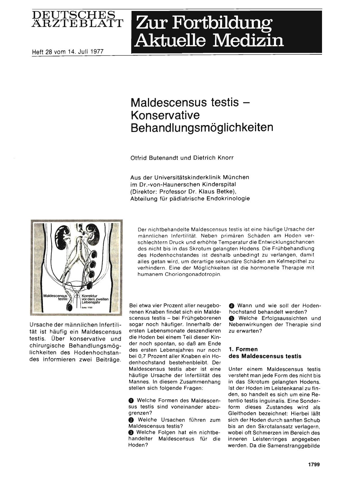 Vorschauseite 1: Maldescensus testis — Konservative Behandlungsmöglichkeiten