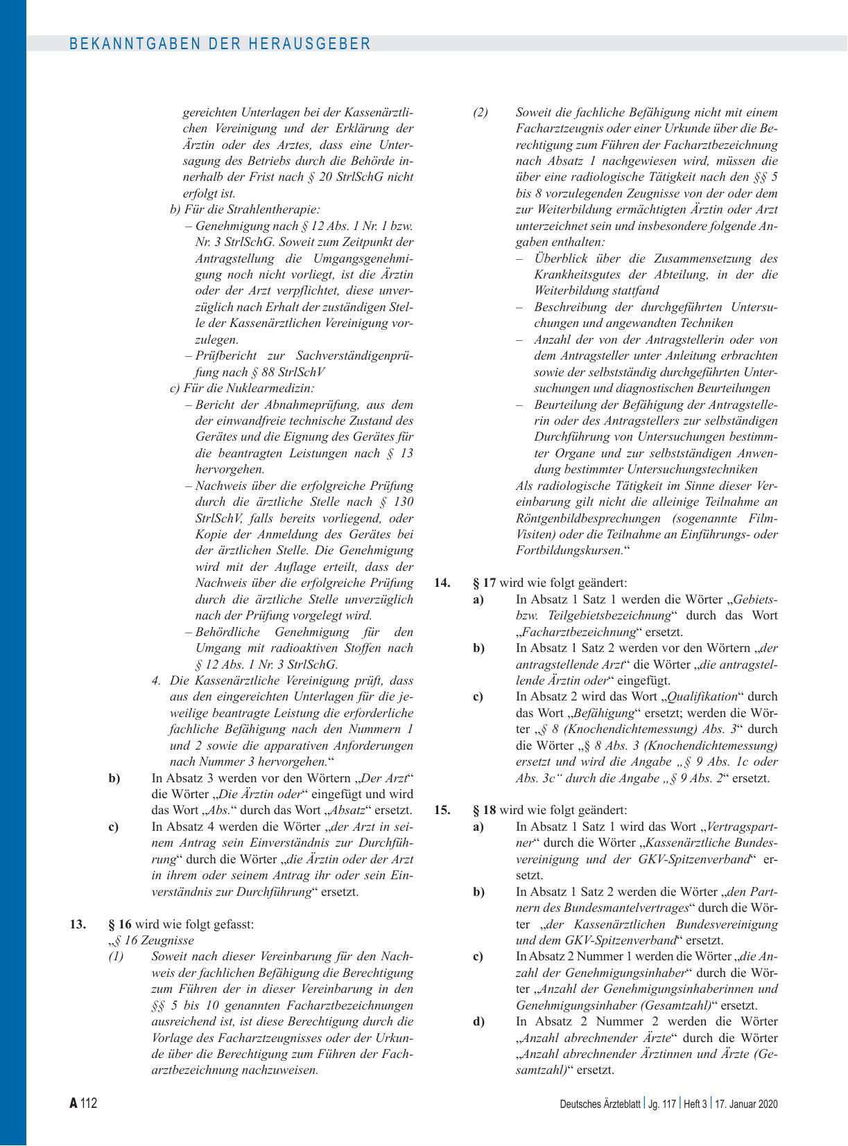 Vorschauseite 3: Änderung der Vereinbarung von Qualitätssicherungsmaßnahmen nach § 135 Abs. 2 SGB V zur Durchführung von Untersuchungen in der diagnostischen Radiologie und Nuklearmedizin und von…