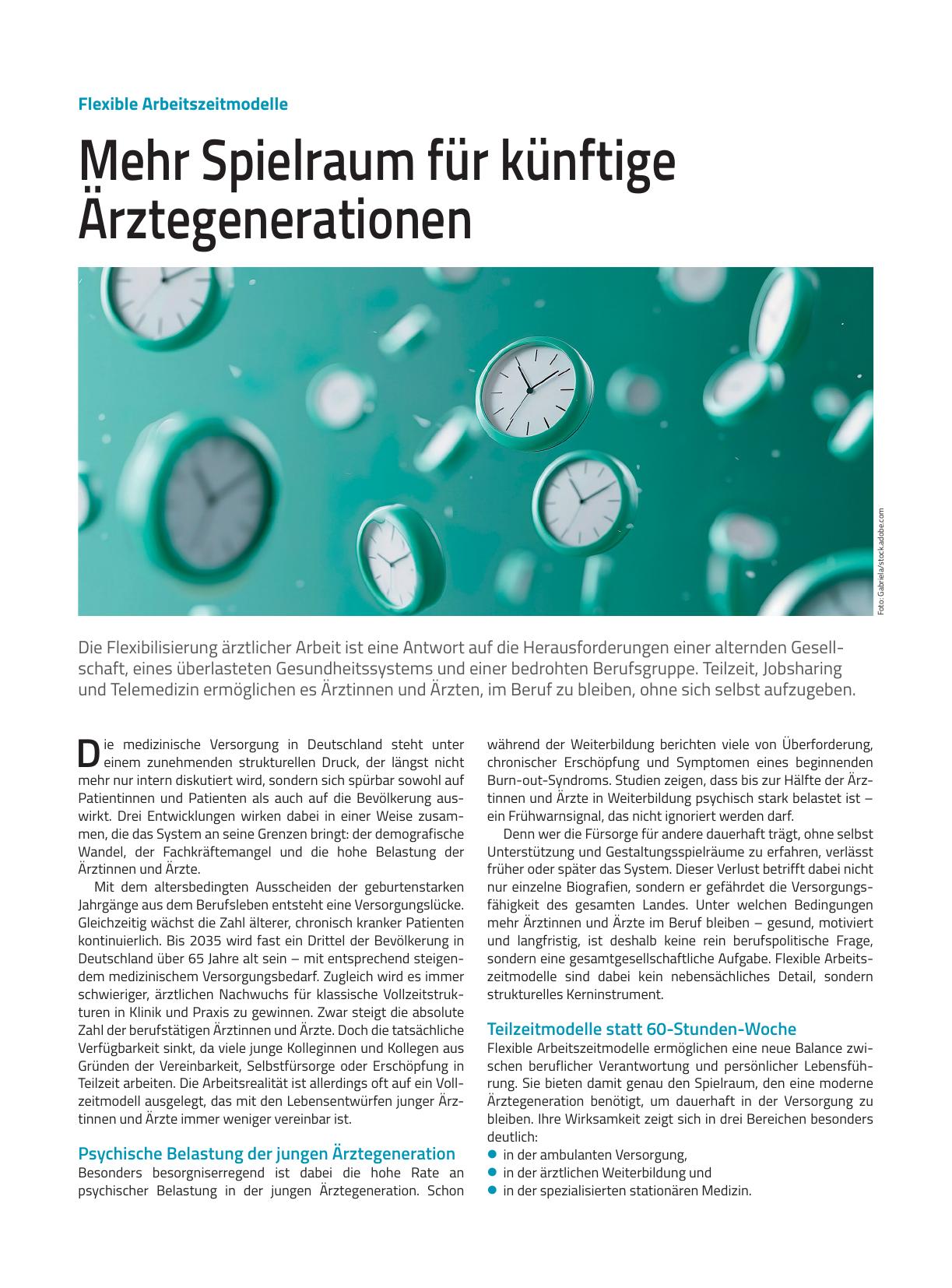 Vorschauseite 1: Flexible Arbeitszeitmodelle: Mehr Spielraum für künftige Ärztegenerationen