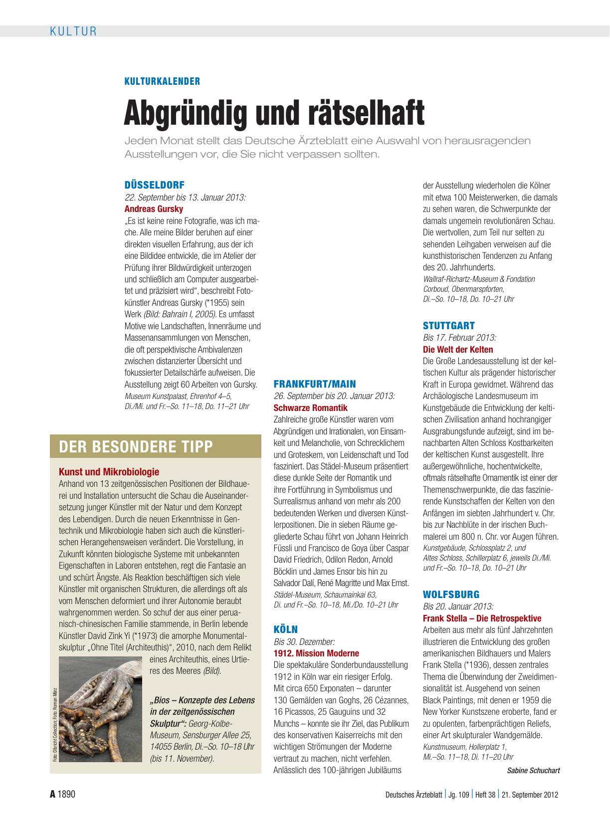 Vorschauseite 1: Kulturkalender: Abgründig und rätselhaft
