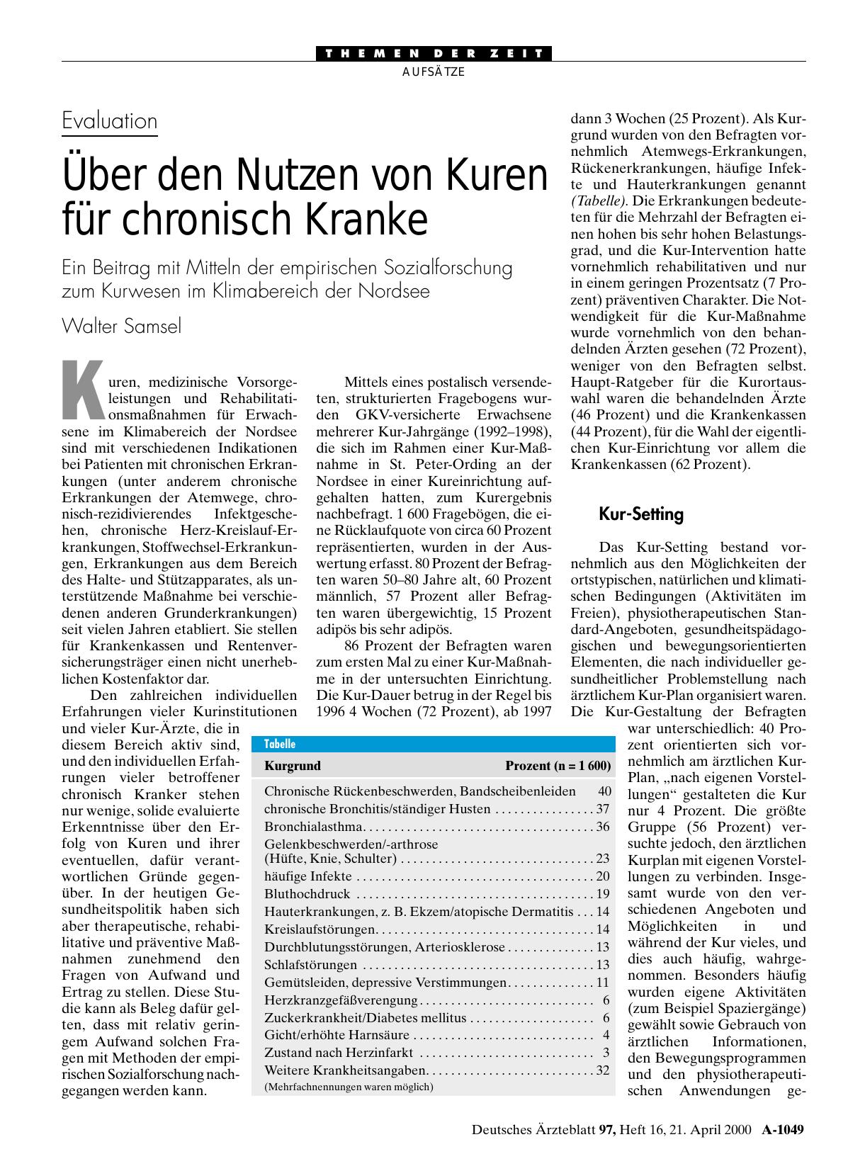 Vorschauseite 1: Evaluation: Über den Nutzen von Kuren für chronisch Kranke