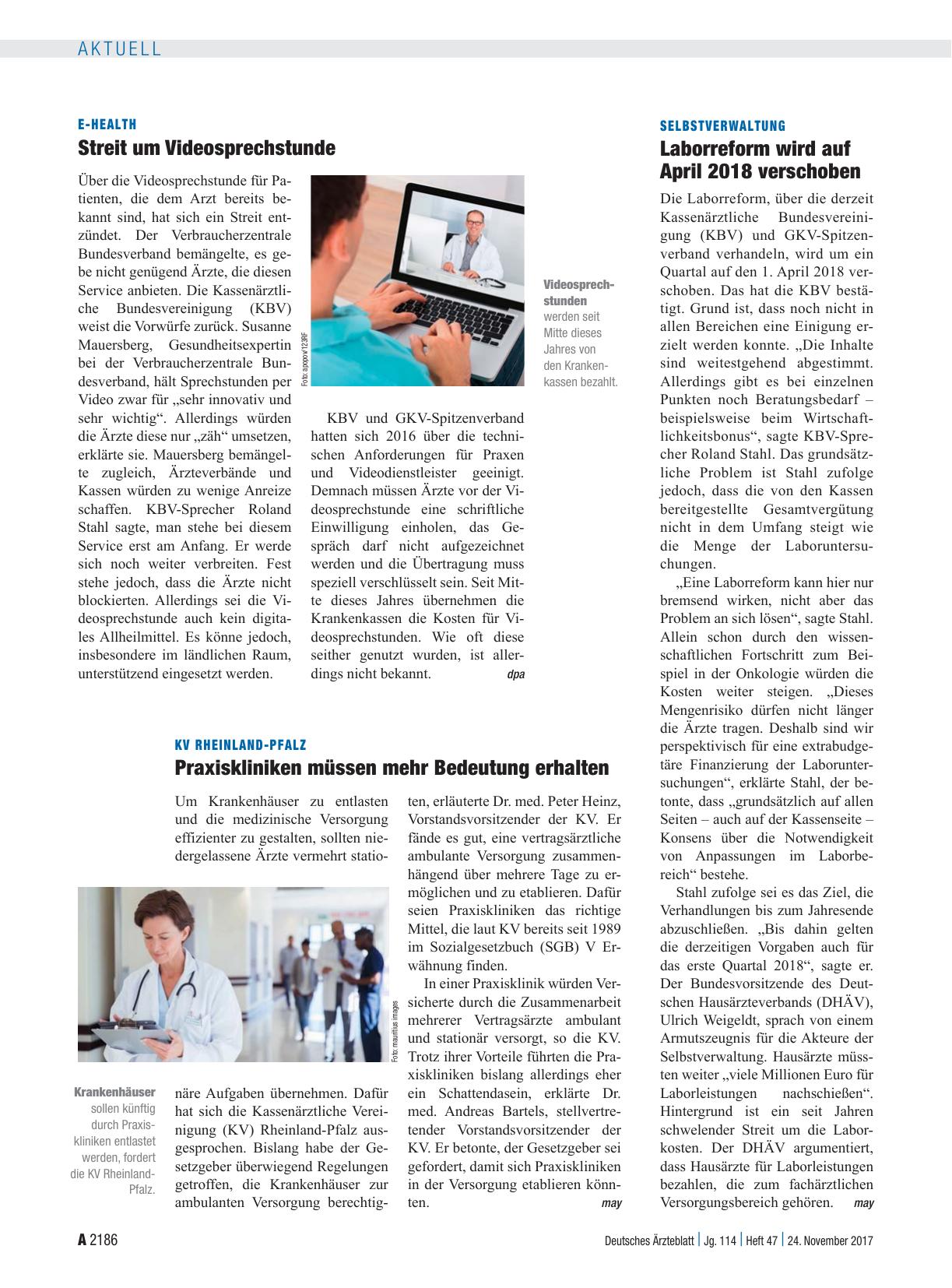 Vorschauseite 1: Selbstverwaltung: Laborreform wird auf April 2018 verschoben