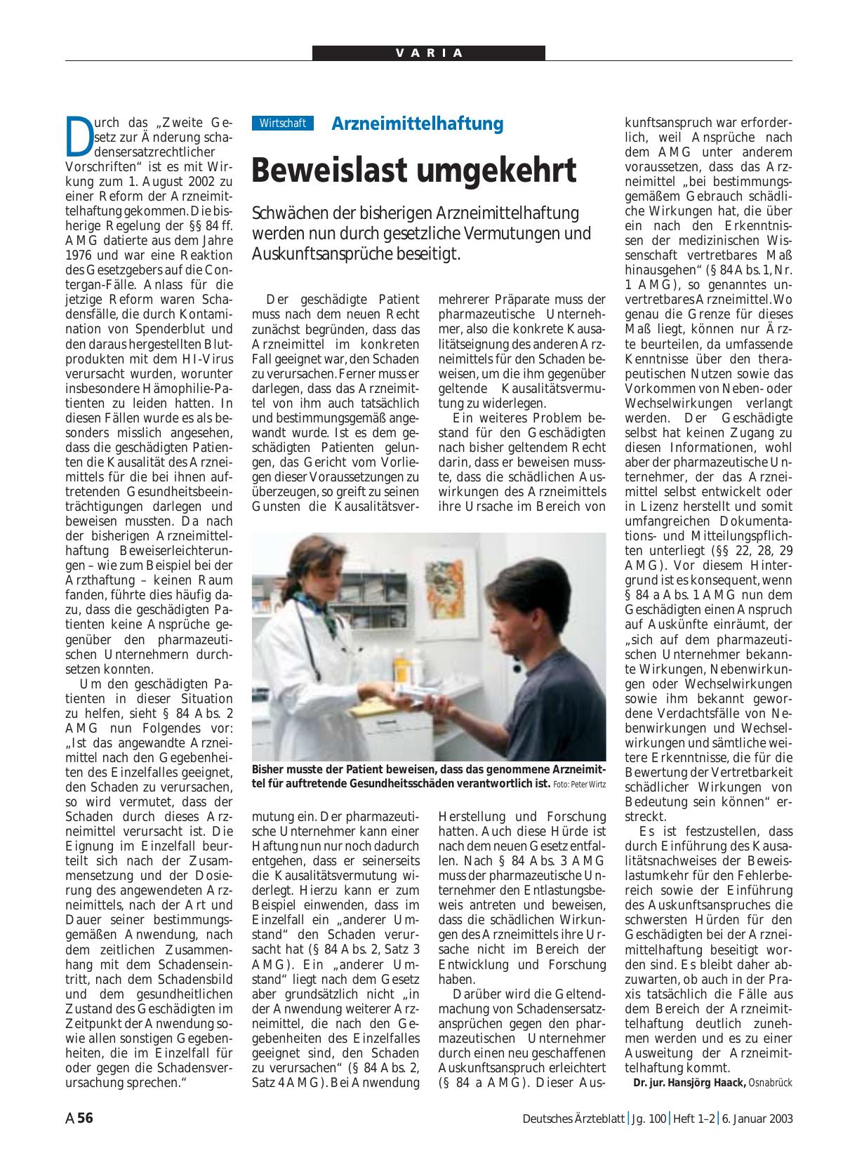 Vorschauseite 1: Arzneimittelhaftung: Beweislast umgekehrt