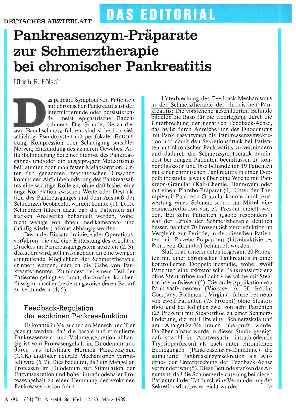 Vorschauseite 1: Pankreasenzym-Präparate zur Schmerztherapie bei chronischer Pankreatitis