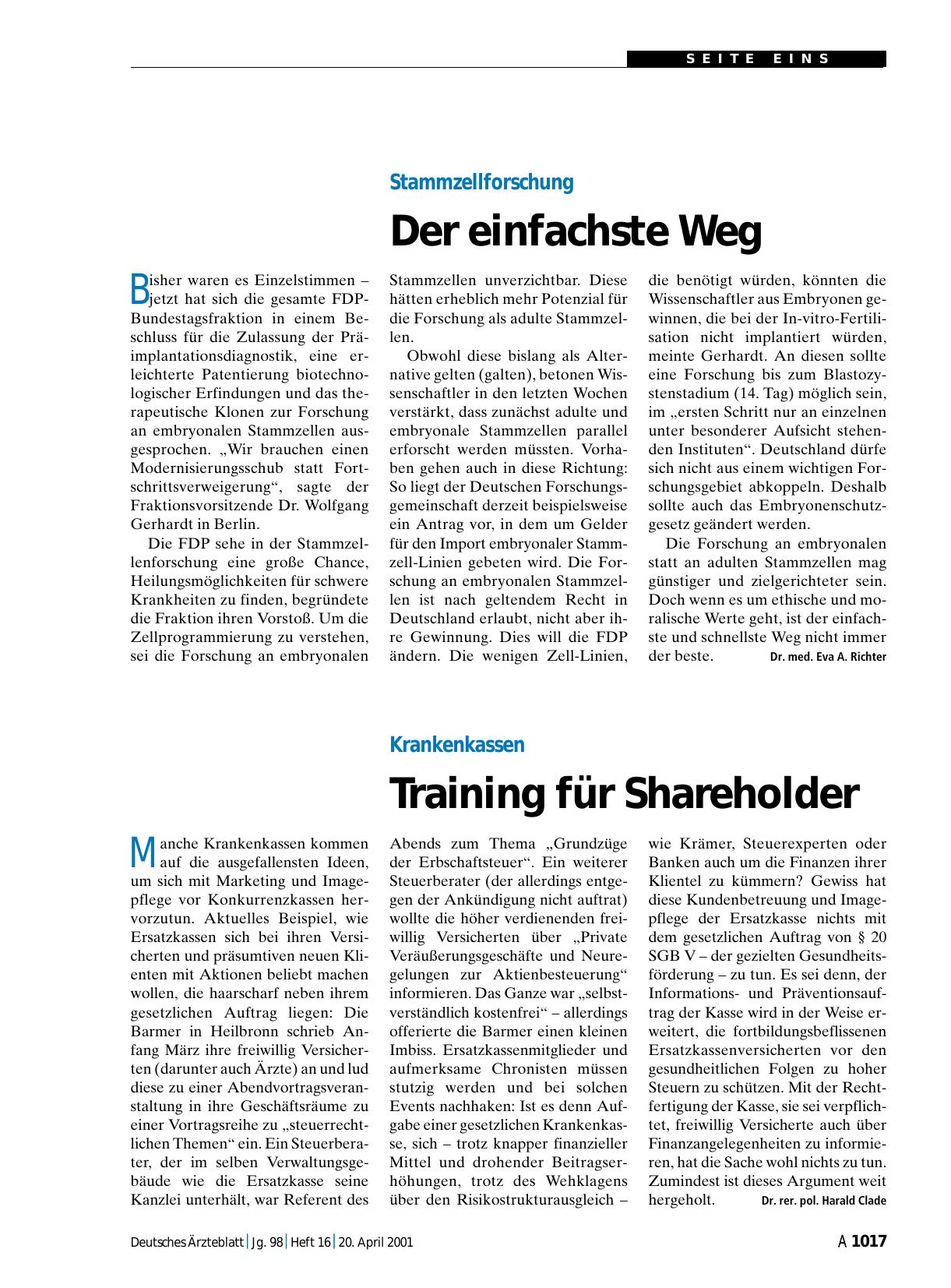 Vorschauseite 1: Krankenkassen: Training für Shareholder