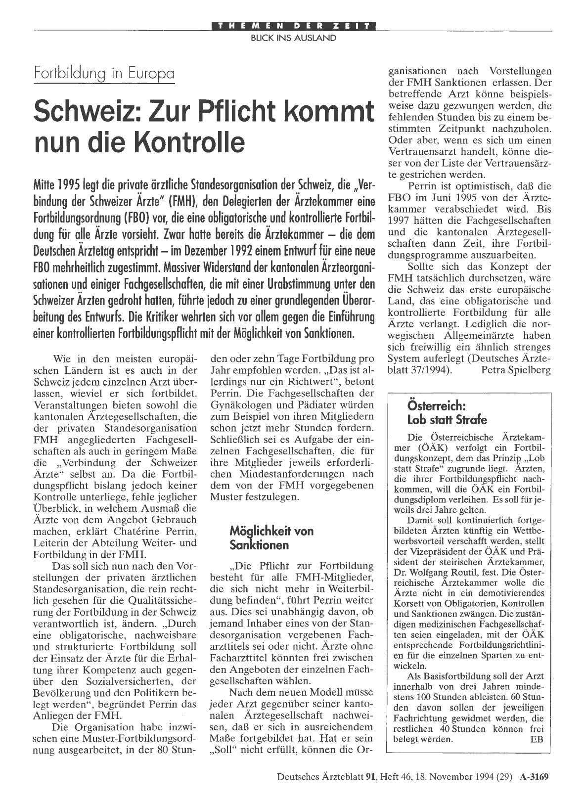 Vorschauseite 1: Fortbildung in Europa: Schweiz: Zur Pflicht kommt nun die Kontrolle