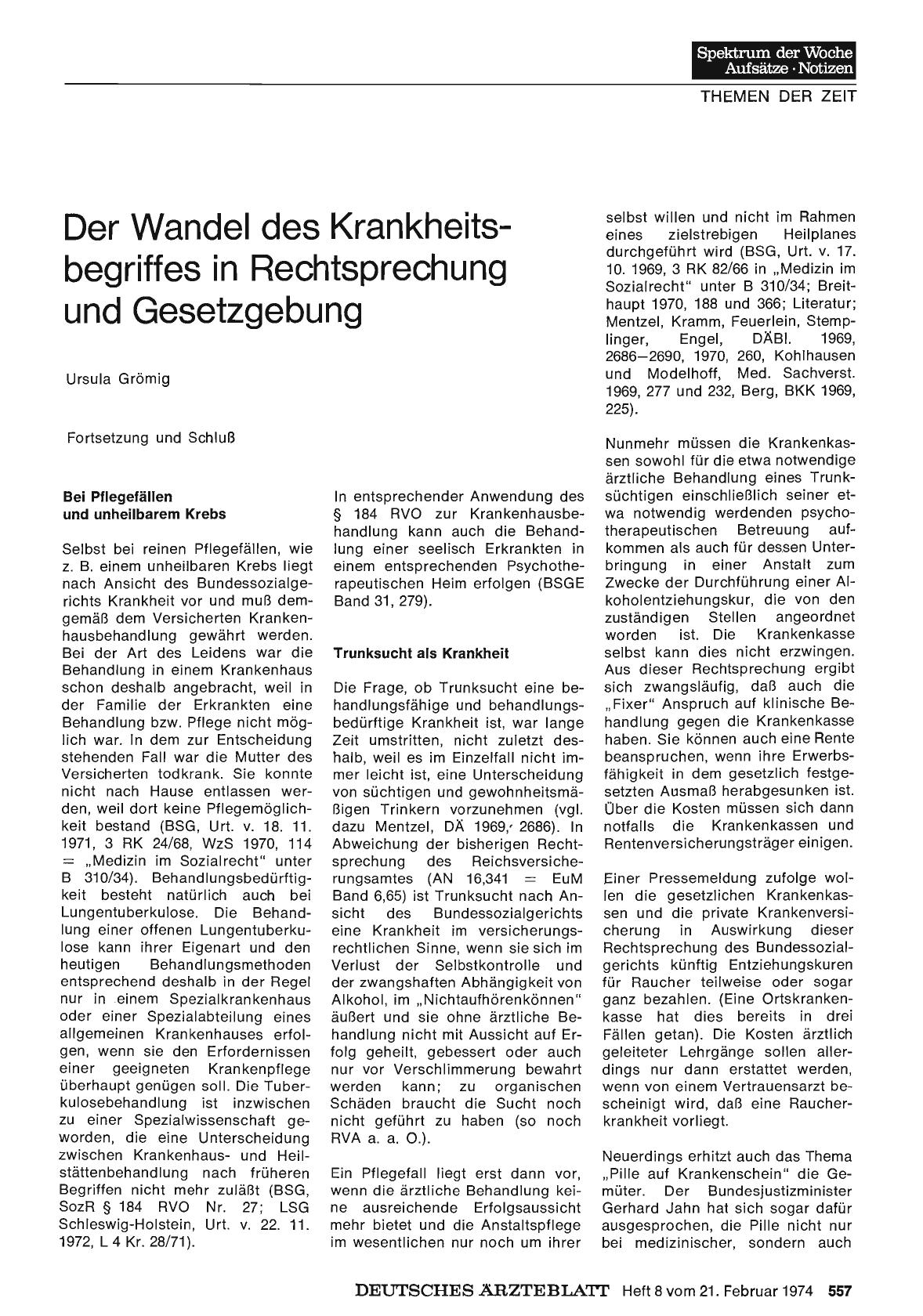 Vorschauseite 1: Der Wandel des Krankheitsbegriffes in Rechtsprechung und Gesetzgebung