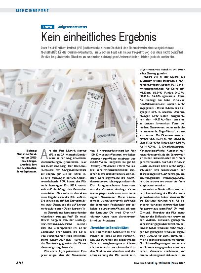 Vorschauseite 1: Antigenschnelltests: Kein einheitliches Ergebnis