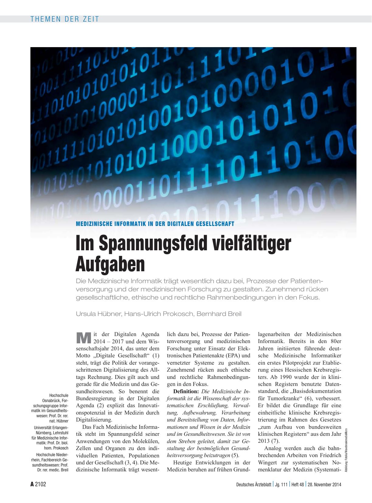 Vorschauseite 1: Medizinische Informatik in der digitalen Gesellschaft: Im Spannungsfeld vielfältiger Aufgaben
