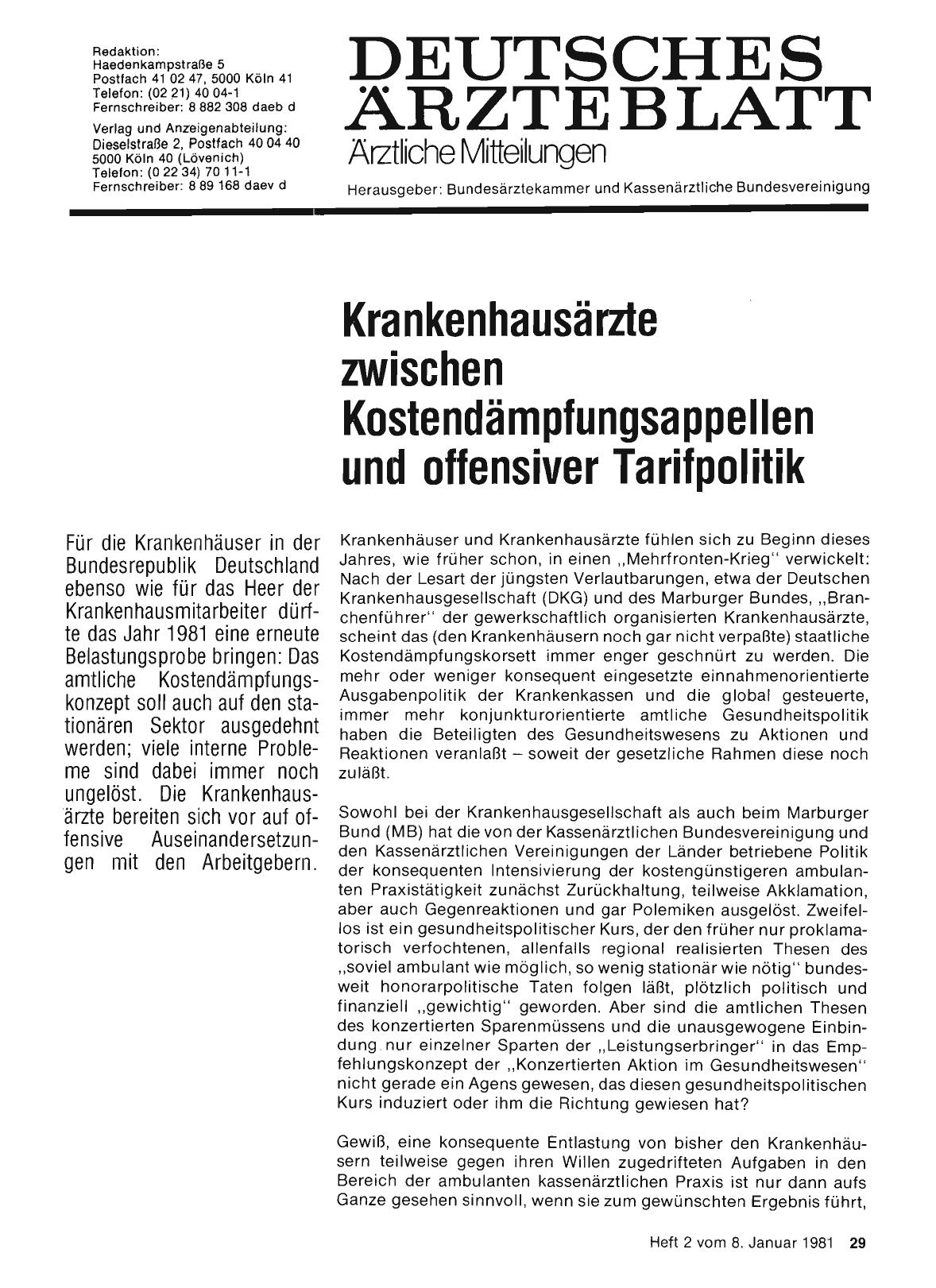 Vorschauseite 1: Krankenhausärzte zwischen Kostendämpfungsappellen und offensiver Tarifpolitik