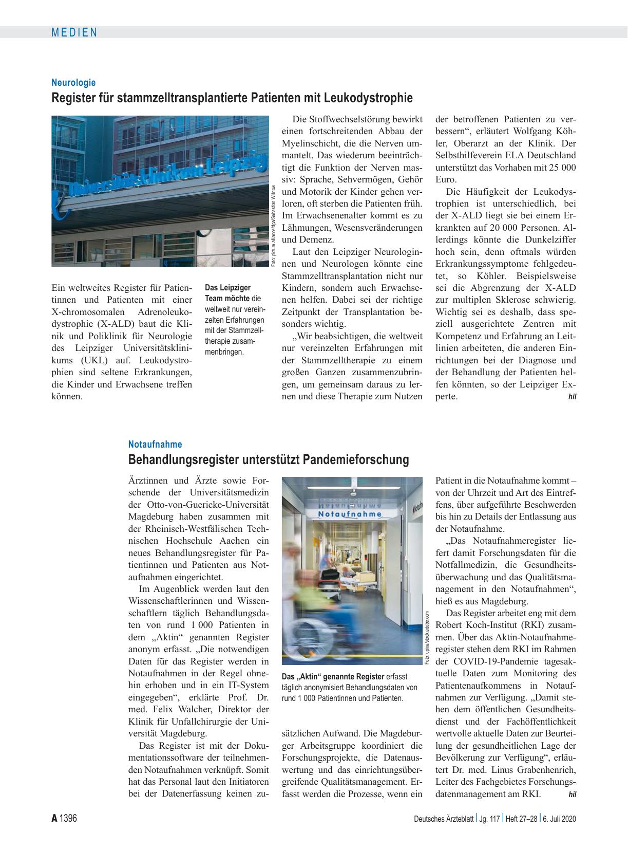 Vorschauseite 1: Neurologie: Register für stammzelltransplantierte Patienten mit Leukodystrophie
