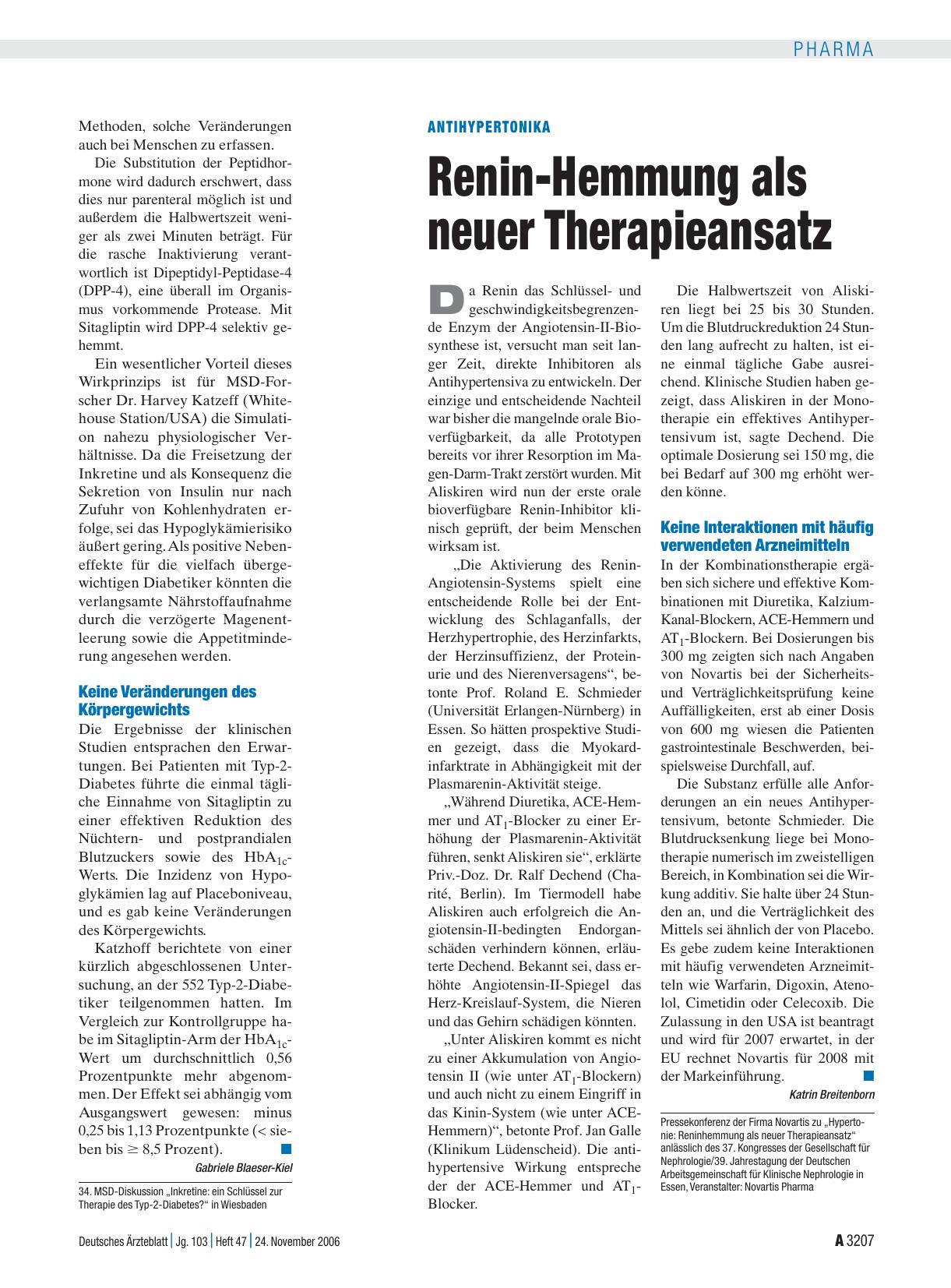Vorschauseite 1: AntiHypertonika: Renin-Hemmung als neuer Therapieansatz