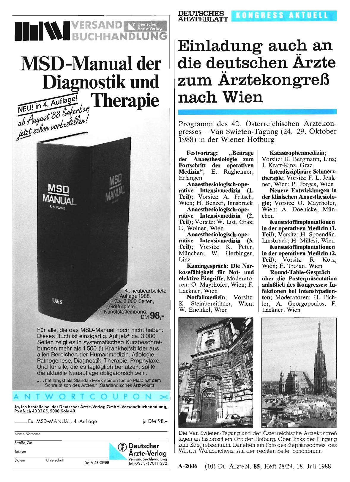 Vorschauseite 1: Einladung auch an die deutschen Ärzte zum Ärztekongreß nach Wien