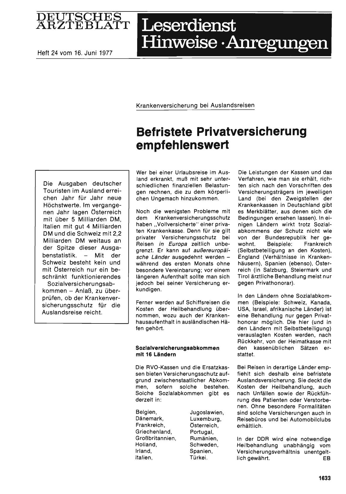 Vorschauseite 1: Krankenversicherung bei Auslandsreisen: Befristete Privatversicherung empfehlenswert
