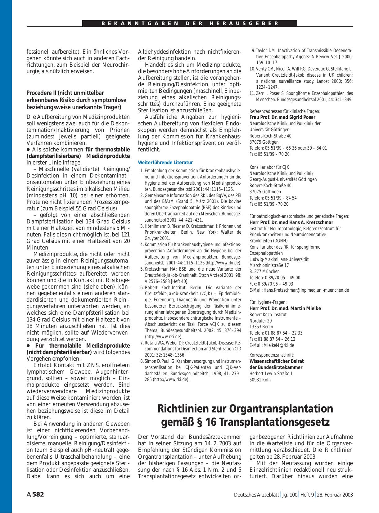 Vorschauseite 1: Richtlinien zur Organtransplantation gemäß § 16 Transplantationsgesetz
