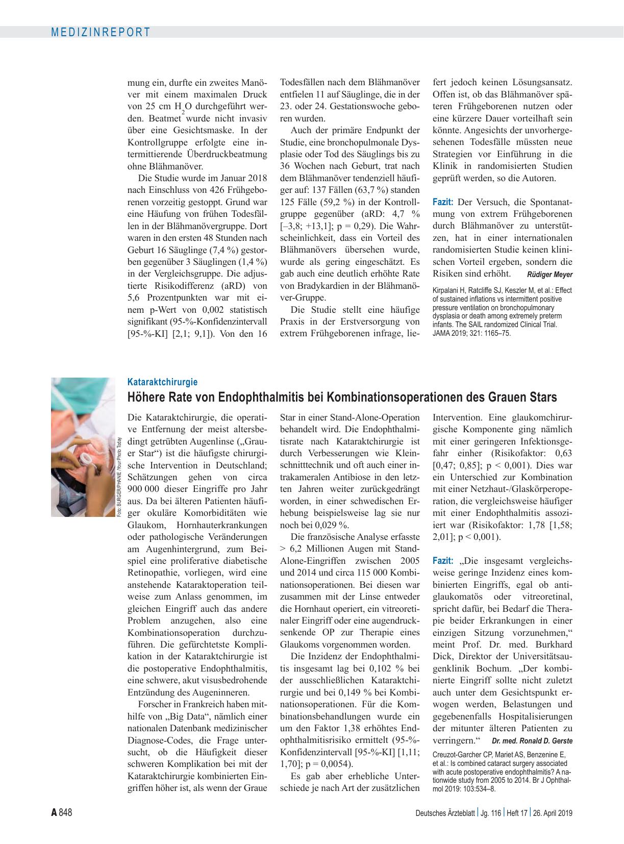 Vorschauseite 1: Kataraktchirurgie: Höhere Rate von Endophthalmitis bei Kombinationsoperationen des Grauen Stars
