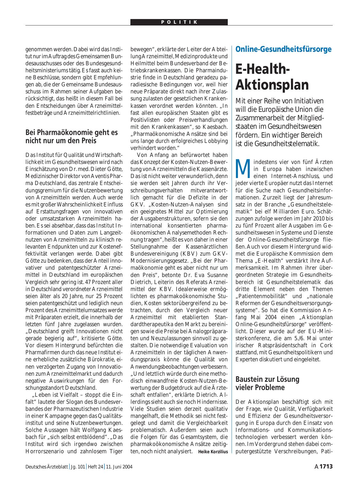 Vorschauseite 1: Online-Gesundheitsfürsorge: E-Health-Aktionsplan