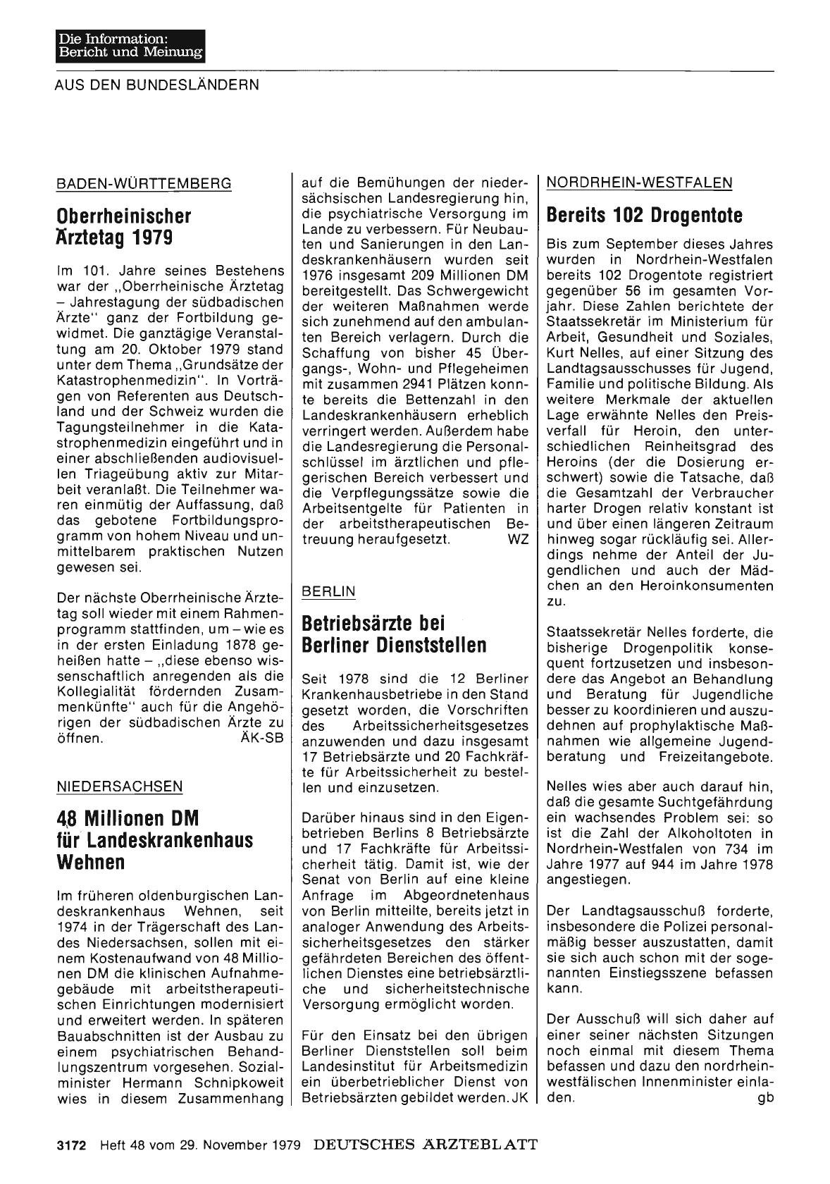 Vorschauseite 1: BADEN-WÜRTTEMBERG: Oberrheinischer Ärztetag 1979