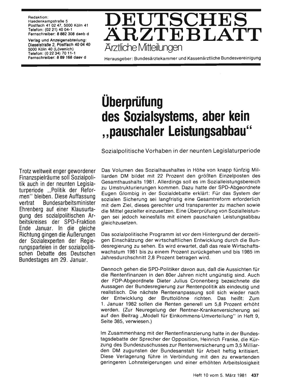 Vorschauseite 1: Überprüfung des Sozialsystems, aber kein "pauschaler Leistungsabbau"
