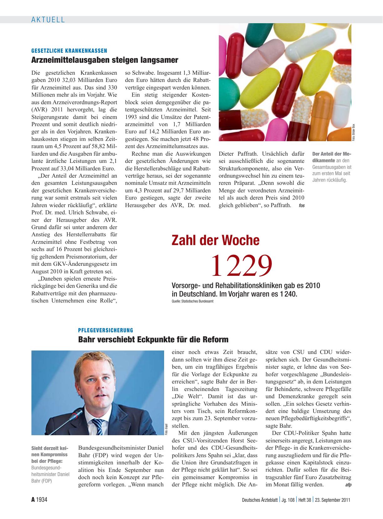 Vorschauseite 1: Gesetzliche Krankenkassen: Arzneimittelausgaben steigen langsamer