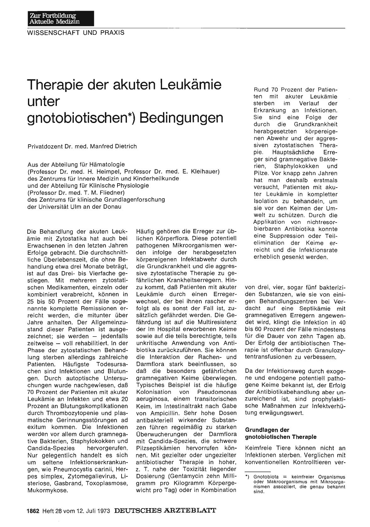 Vorschauseite 1: Therapie der akuten Leukämie unter gnotobiotischen Bedingungen