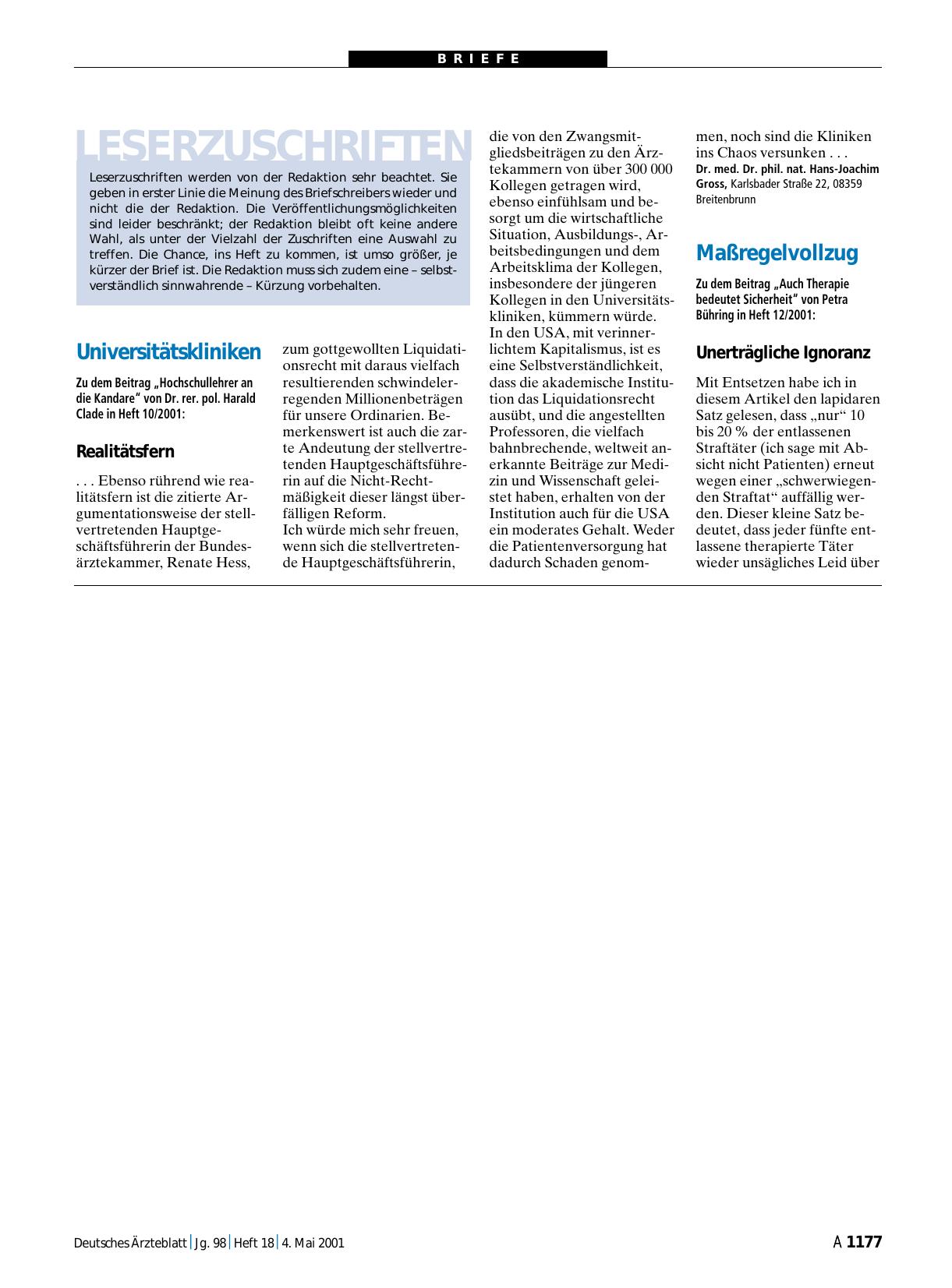 Vorschauseite 1: Maßregelvollzug: Unerträgliche Ignoranz