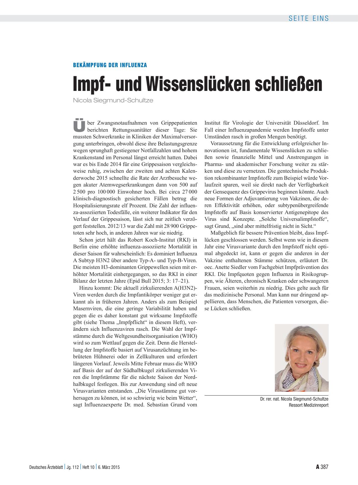 Vorschauseite 1: Bekämpfung der Influenza: Impfund Wissenslücken schließen