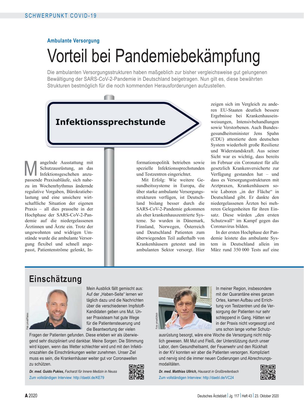 Vorschauseite 1: Ambulante Versorgung: Vorteil bei Pandemiebekämpfung