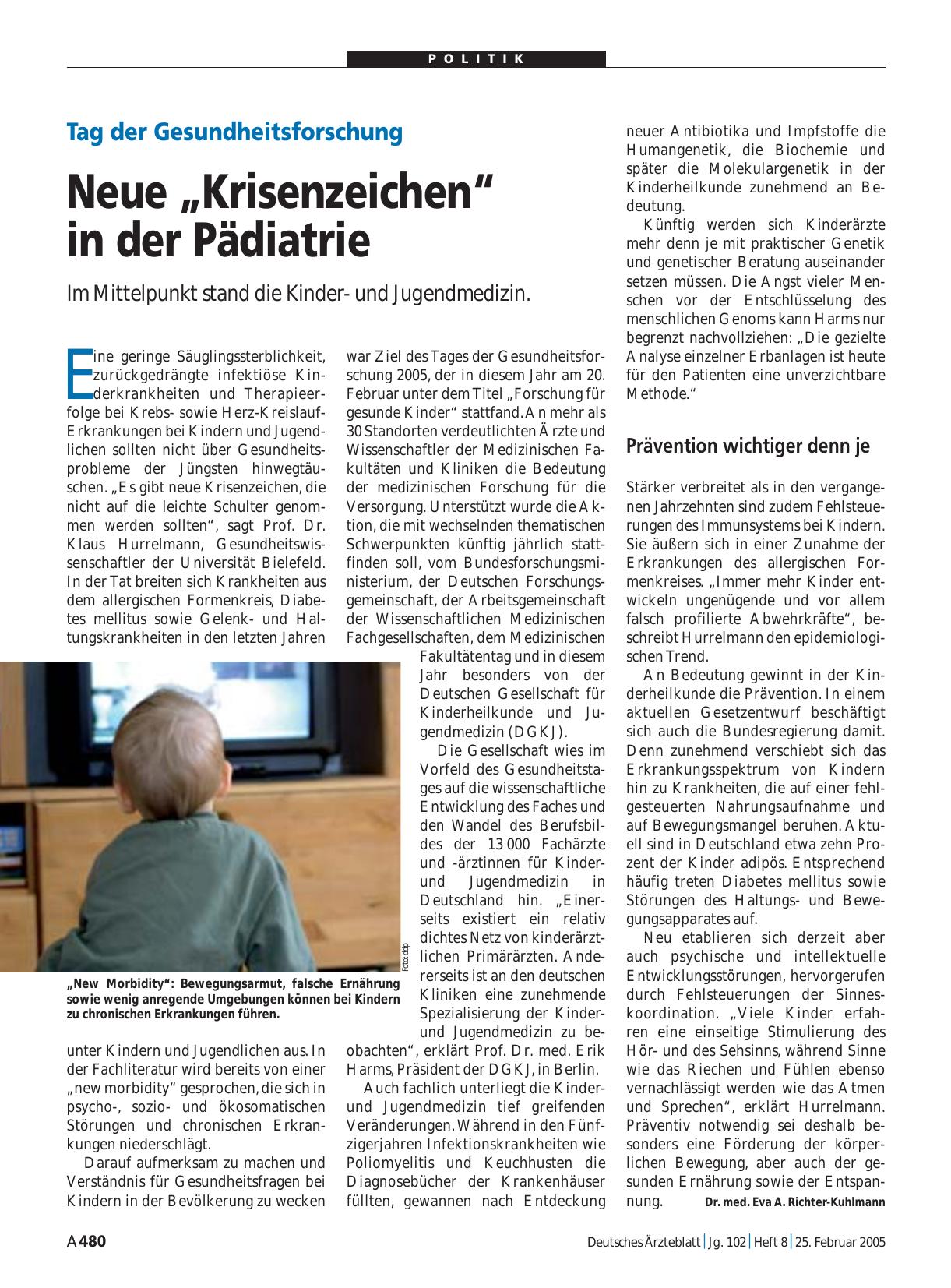 Vorschauseite 1: Tag der Gesundheitsforschung: Neue „Krisenzeichen“ in der Pädiatrie