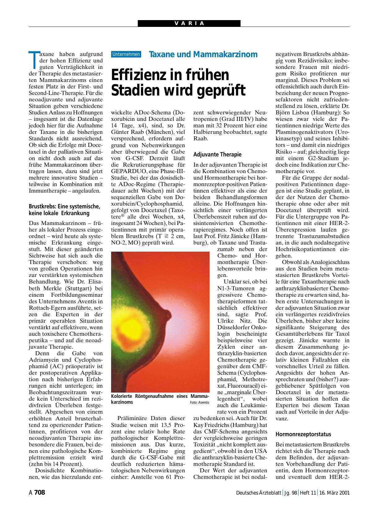 Vorschauseite 1: Taxane und Mammakarzinom: Effizienz in frühen Stadien wird geprüft