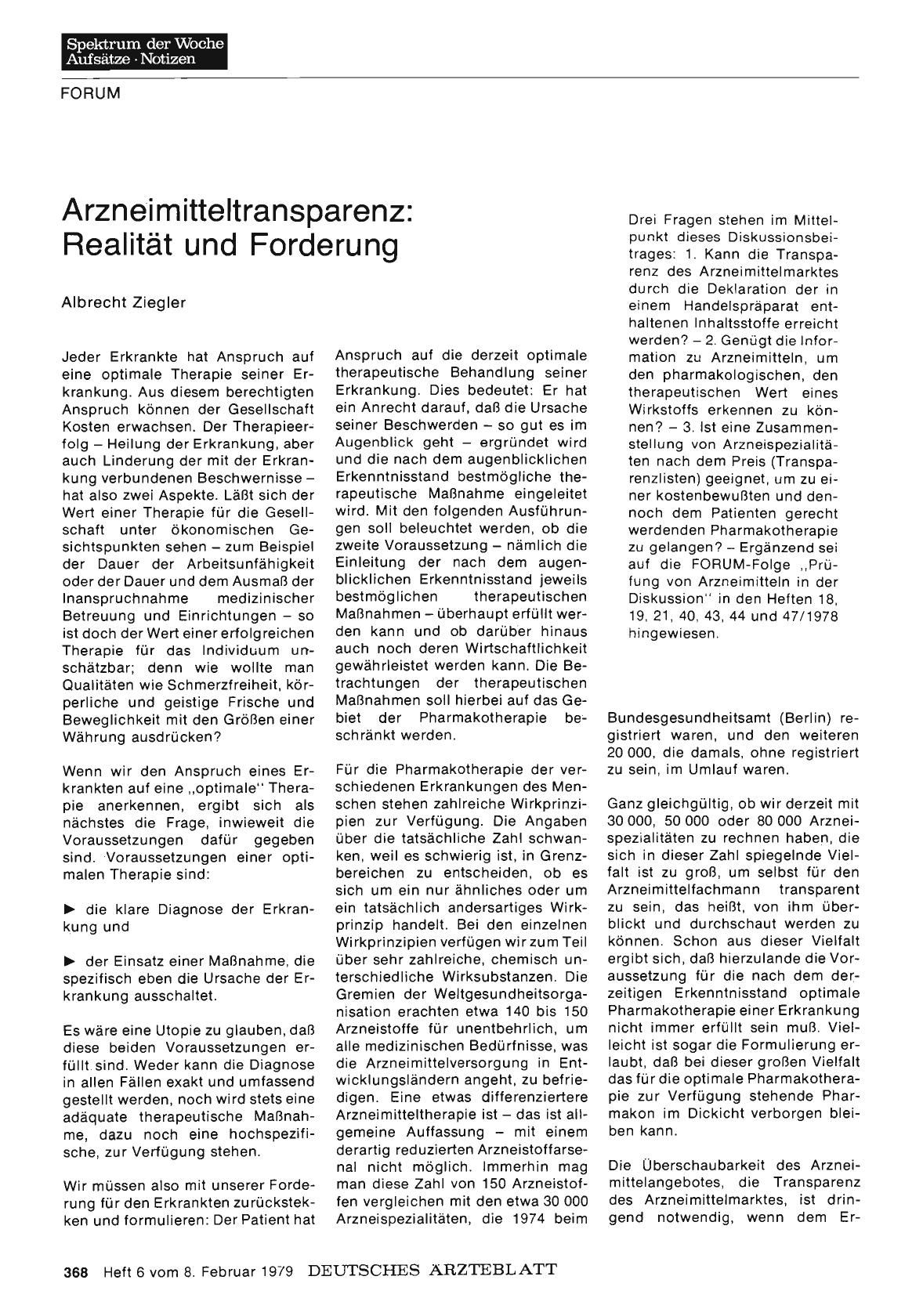 Vorschauseite 1: Arzneimitteltransparenz: Realität und Forderung
