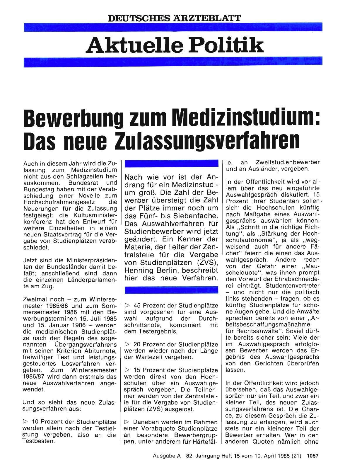 Vorschauseite 1: Bewerbung zum Medizinstudium: Das neue Zulassungsverfahren