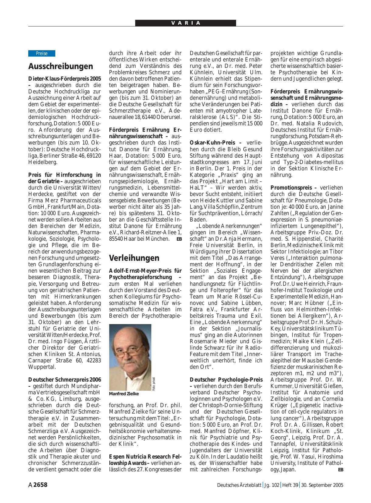 Vorschauseite 1: Verleihungen