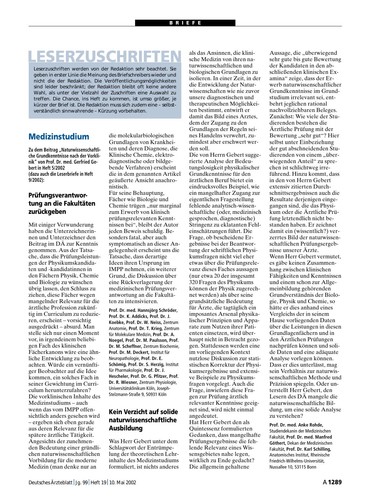 Vorschauseite 1: Medizinstudium: Kein Verzicht auf solide naturwissenschaftliche Ausbildung
