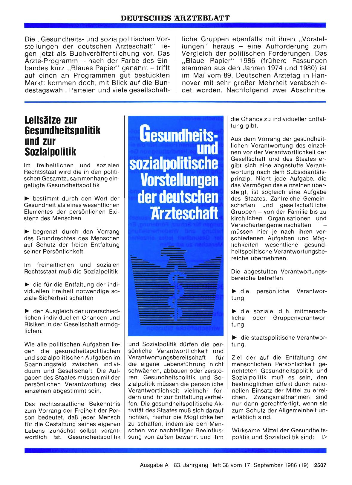 Vorschauseite 1: Gesundheits· und sozialpolitische Vorstellungen der deutschen Ärzteschaft: Leitsätze zur Gesundheitspolitik und zur Sozialpolitik
