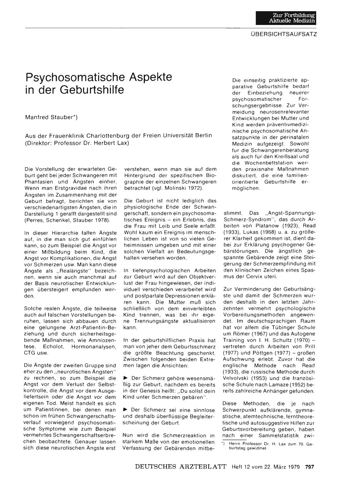Vorschauseite 1: Psychosomatische Aspekte in der Geburtshilfe