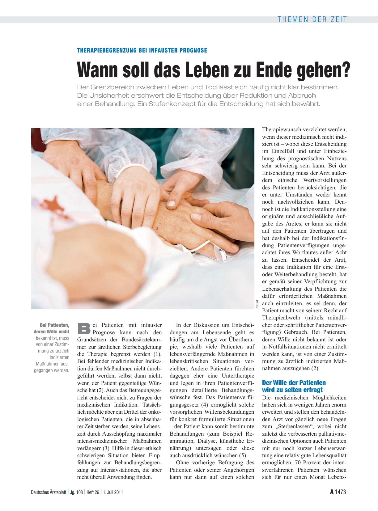 Vorschauseite 1: Therapiebegrenzung bei infauster Prognose: Wann soll das Leben zu Ende gehen?